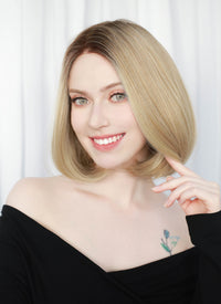 Mixed Blonde With Dark Roots Straight Bob Mono Top Lace Wig MN002