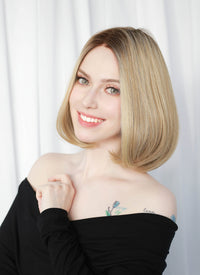 Mixed Blonde With Dark Roots Straight Bob Mono Top Lace Wig MN002