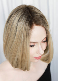 Mixed Blonde With Dark Roots Straight Bob Mono Top Lace Wig MN002