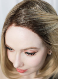 Mixed Blonde With Dark Roots Straight Bob Mono Top Lace Wig MN002