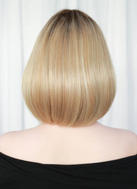 Mixed Blonde With Dark Roots Straight Bob Mono Top Lace Wig MN002