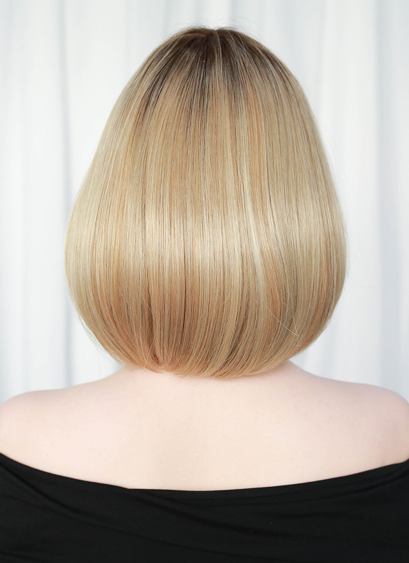 Mixed Blonde With Dark Roots Straight Bob Mono Top Lace Wig MN002