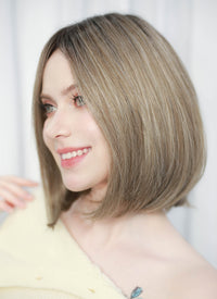 Balayage Blonde With Dark Roots Straight Bob Mono Top Lace Wig MN005