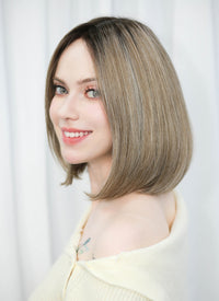 Balayage Blonde With Dark Roots Straight Bob Mono Top Lace Wig MN005