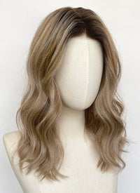 Mixed Blonde With Dark Roots Wavy Mono Top Lace Wig MN013