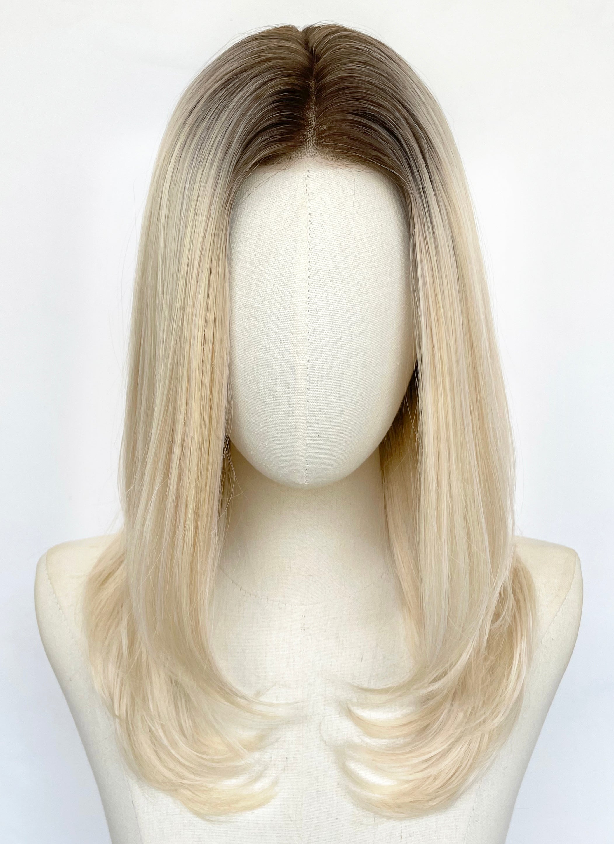 Blonde With Dark Roots Straight Bob Mono Top Lace Wig MN015