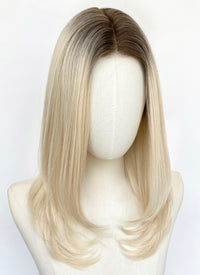 Blonde With Dark Roots Straight Bob Mono Top Lace Wig MN015