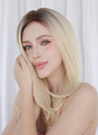 Blonde With Dark Roots Straight Bob Mono Top Lace Wig MN015