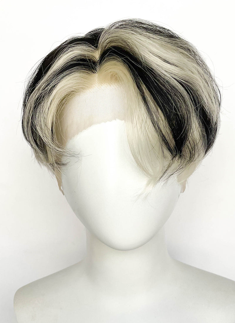 Blonde Mixed Black Straight Lace Front Synthetic Men's Wig LF8044