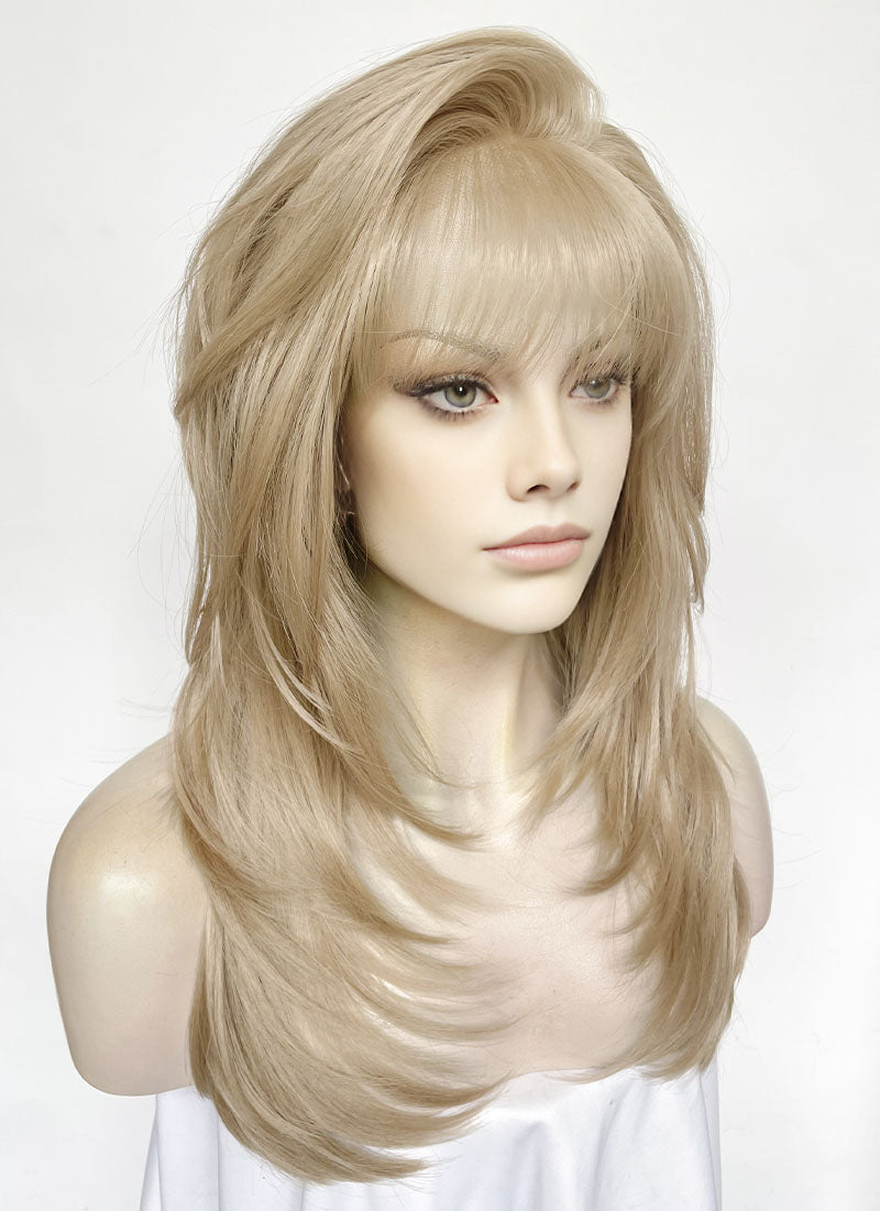 Ash Blonde Straight Lace Front Kanekalon Synthetic Hair Wig With Fuffy Bang LF8051