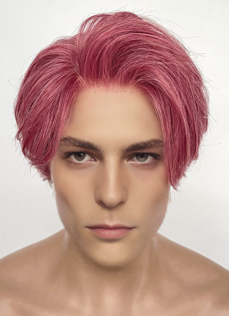 Red Mixed Pink Straight Lace Front Synthetic Hair Men's Wig