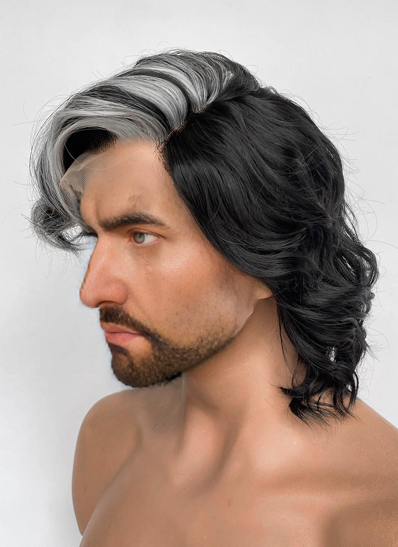 Clair Obscur: Expedition 33 Verso Black Mixed Silver Grey Wavy Lace Front Synthetic Men's Wig LF8067