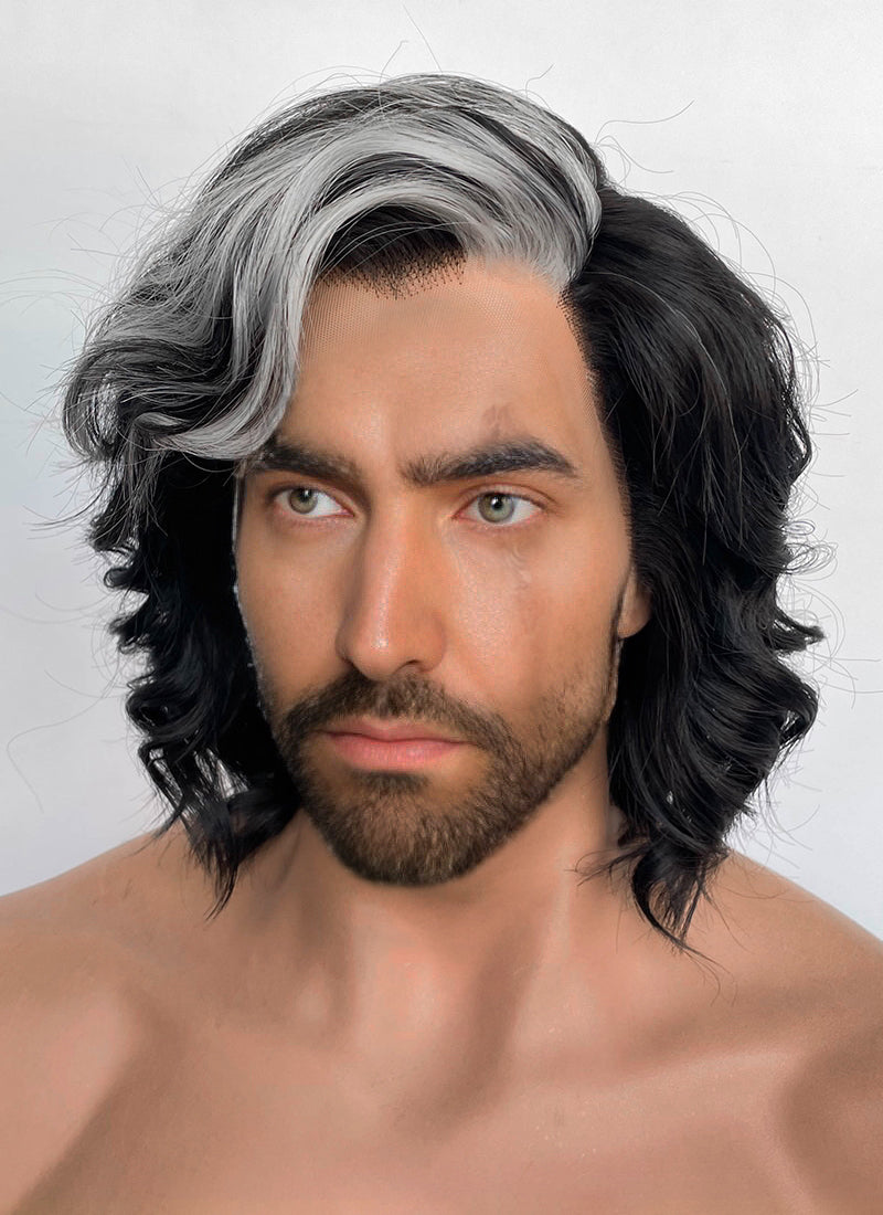 Clair Obscur: Expedition 33 Verso Black Mixed Silver Grey Wavy Lace Front Synthetic Men's Wig LF8067