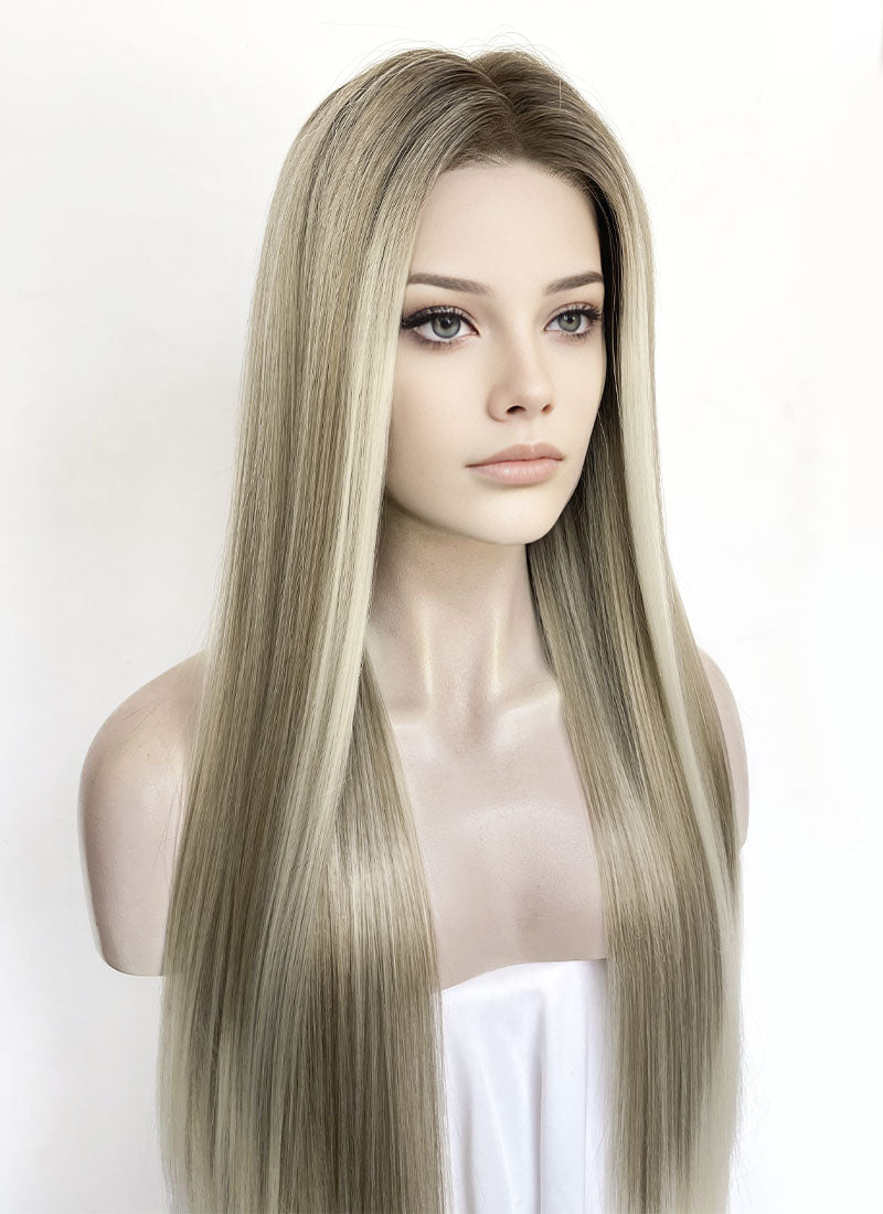 Mixed Blonde Money Piece Straight 13" x 6" Lace Top Lace Front Synthetic Wig LFS046