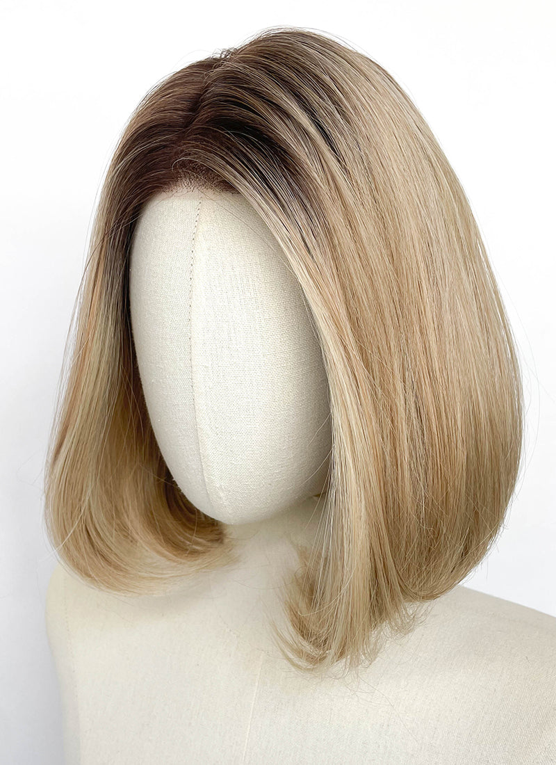 Mixed Blonde With Dark Roots Straight Bob Mono Top Lace Wig MN002
