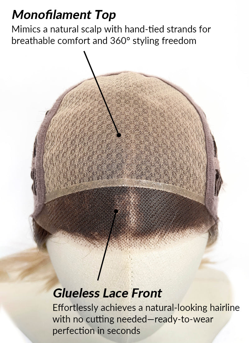 Mixed Blonde With Dark Roots Straight Bob Mono Top Lace Wig MN002