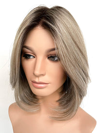 Balayage Blonde With Dark Roots Straight Bob Mono Top Lace Wig MN005