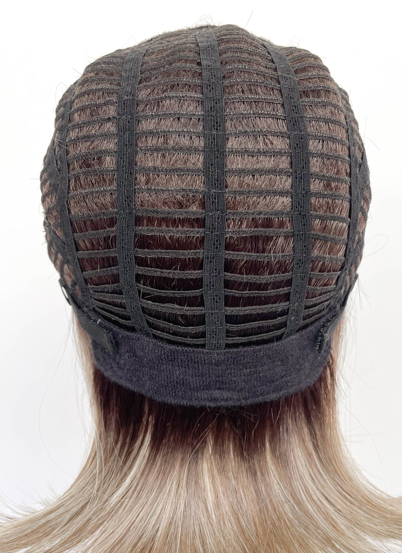 Balayage Blonde With Dark Roots Straight Bob Mono Top Lace Wig MN005