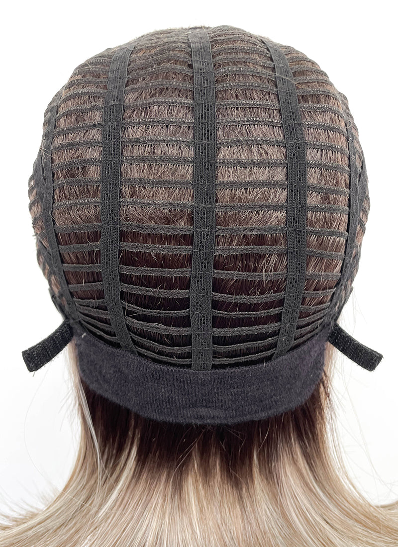 Balayage Blonde With Dark Roots Straight Bob Mono Top Lace Wig MN005