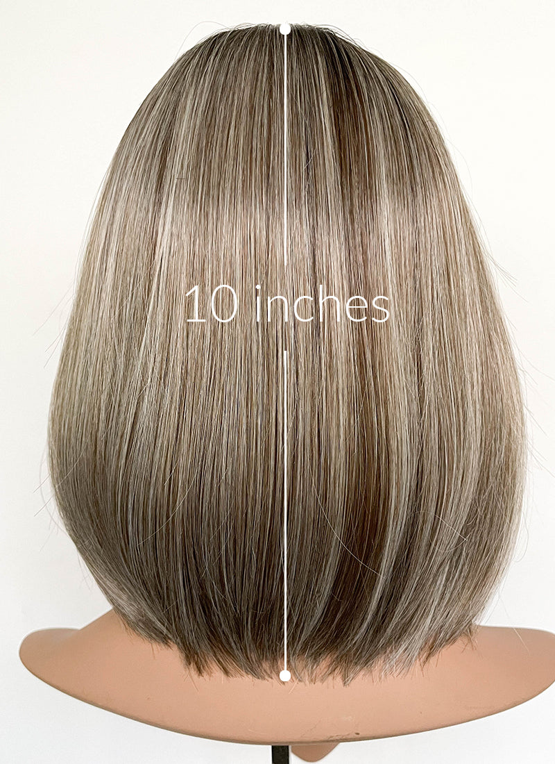 Balayage Blonde With Dark Roots Straight Bob Mono Top Lace Wig MN005