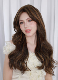 Brown Mixed Blonde Wavy Mono Top Kanekalon Lace Wig MN019