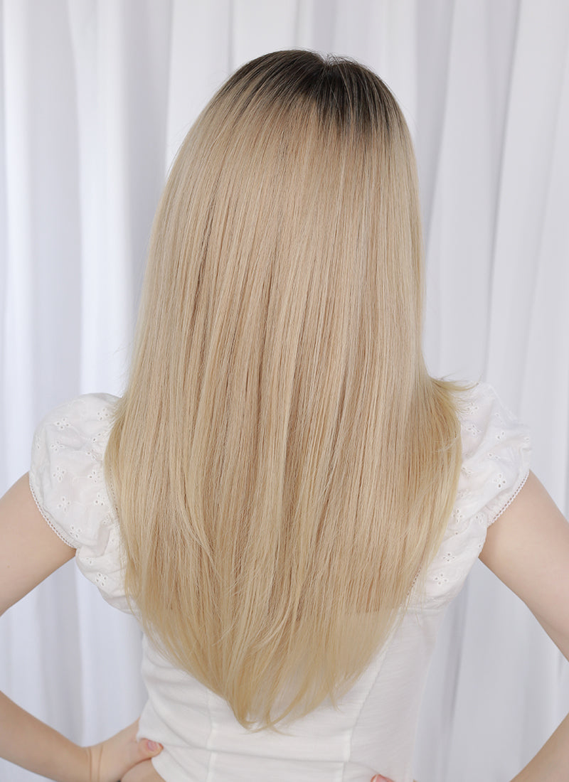 Blonde With Dark Roots Straight Mono Top Kanekalon Lace Wig MN020