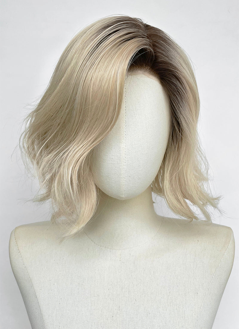 Blonde With Dark Roots Wavy Mono Top Kanekalon Lace Wig MN022