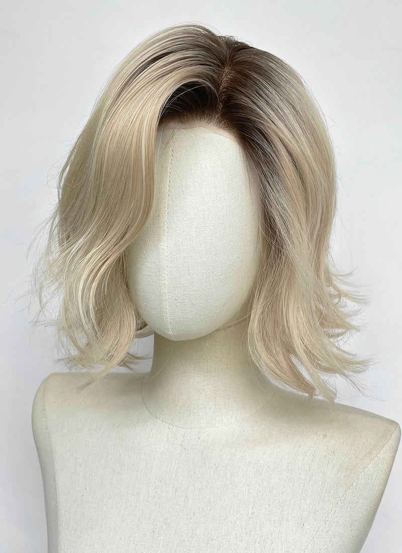 Blonde With Dark Roots Wavy Mono Top Kanekalon Lace Wig MN022