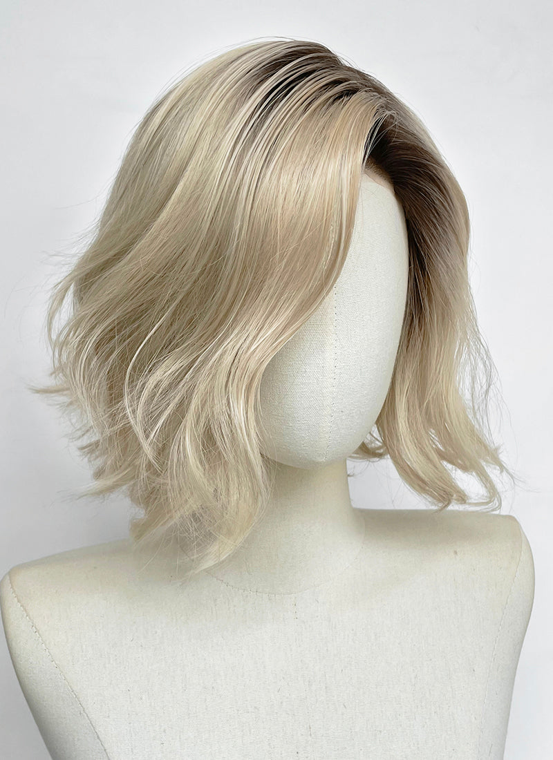 Blonde With Dark Roots Wavy Mono Top Kanekalon Lace Wig MN022