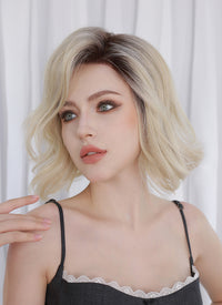 Blonde With Dark Roots Wavy Mono Top Kanekalon Lace Wig MN022