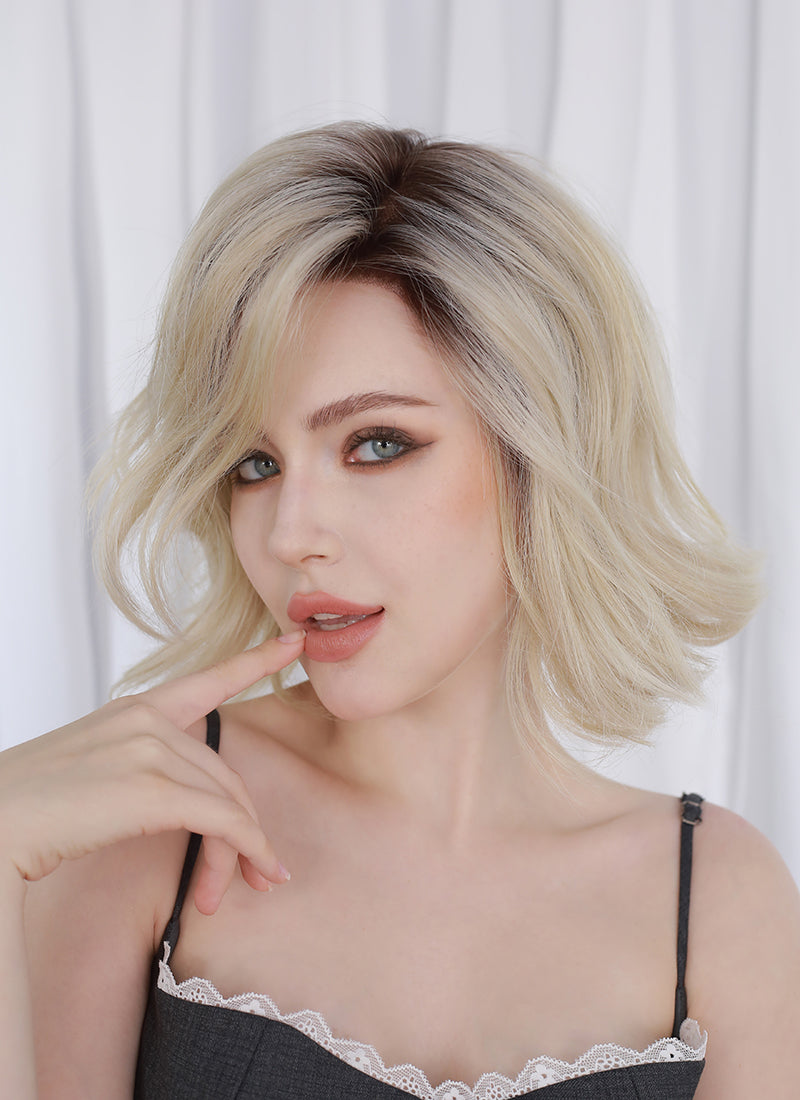 Blonde With Dark Roots Wavy Mono Top Kanekalon Lace Wig MN022