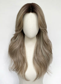 Ash Blonde With Dark Roots Wavy Mono Top Kanekalon Lace Wig MN023