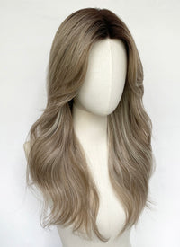 Ash Blonde With Dark Roots Wavy Mono Top Kanekalon Lace Wig MN023