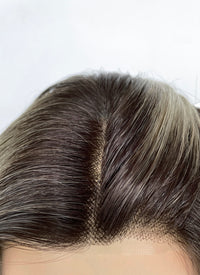 Ash Blonde With Dark Roots Wavy Mono Top Kanekalon Lace Wig MN023