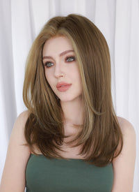 Brown With Blonde Money Piece Straight Mono Top Kanekalon Lace Wig MN026