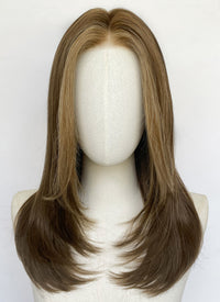 Brown With Blonde Money Piece Straight Mono Top Kanekalon Lace Wig MN026