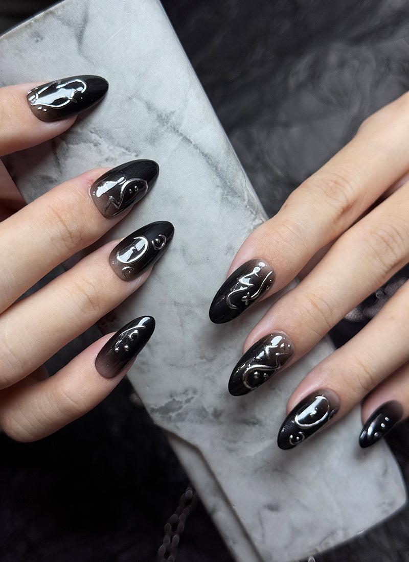 KPop Demon Hunters Rumi Inspired Black Almond Handmade Press-On Nails NF097