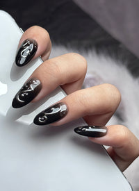 KPop Demon Hunters Rumi Inspired Black Almond Handmade Press-On Nails NF097