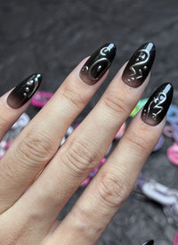 KPop Demon Hunters Rumi Inspired Black Almond Handmade Press-On Nails NF097