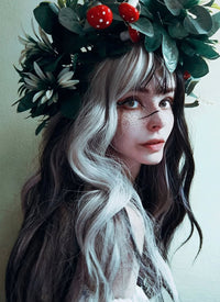 Ash Pinkish Blonde Mixed Black Wavy Synthetic Hair Wig NS521