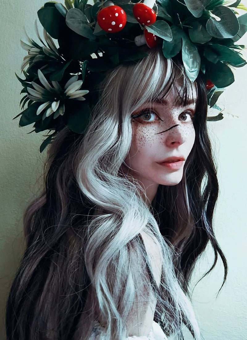 Ash Pinkish Blonde Mixed Black Wavy Synthetic Hair Wig NS521