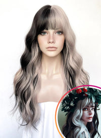 Ash Pinkish Blonde Mixed Black Wavy Synthetic Hair Wig NS521