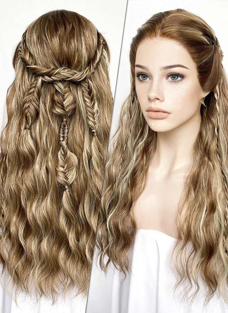 Brown With Blonde Highlights Braided Lace Front Synthetic Wig