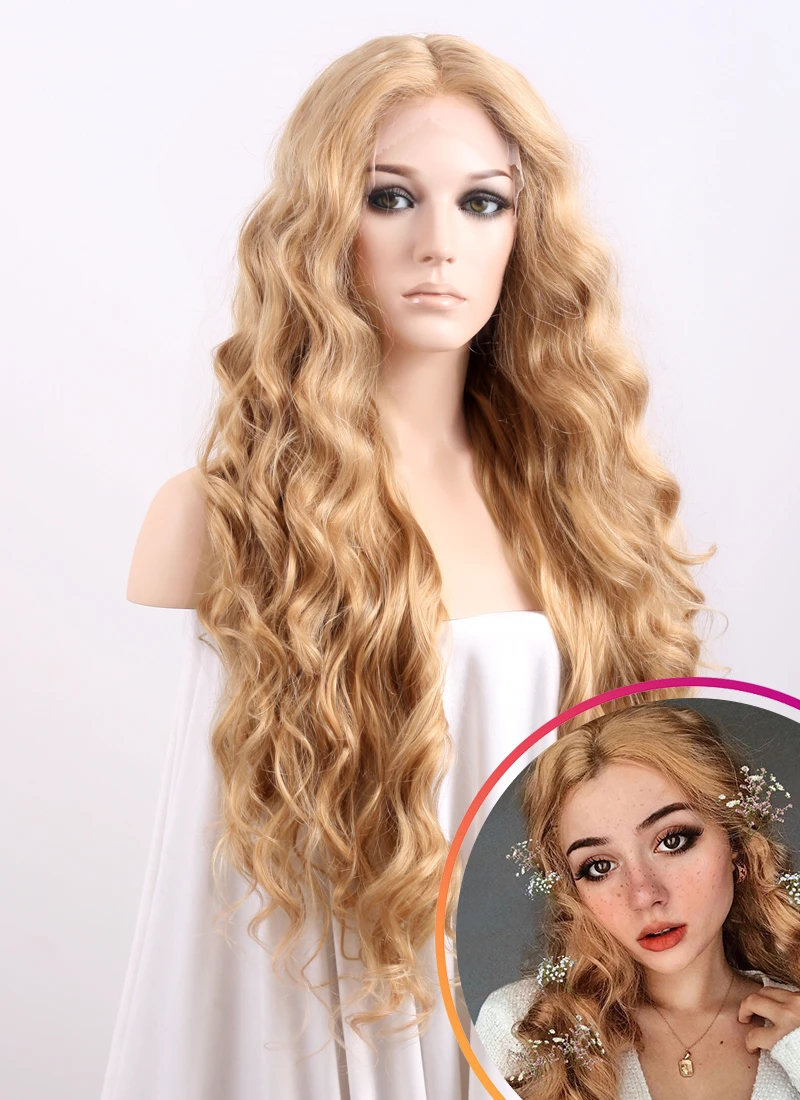 Long curly blonde lace front wigs clearance