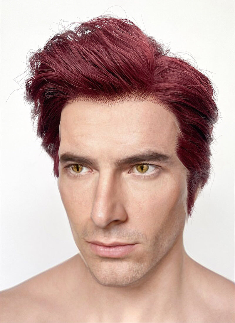 Good Omens Crowley Burgundy Red Straight Lace Front Synthetic Men's Wig LF6045