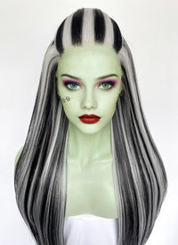 Monster High Frankie Stein Black With Silver Grey Highlights Straight Lace Front Synthetic Wig LW4030