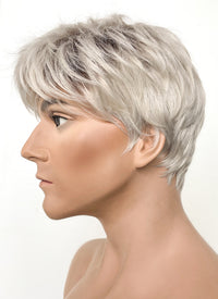 Ash Blonde With Dark Roots Straight Pixie Synthetic Men's Hair Wig NS424