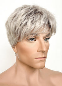 Ash Blonde With Dark Roots Straight Pixie Synthetic Men's Hair Wig NS424