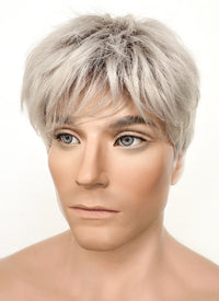 Ash Blonde With Dark Roots Straight Pixie Synthetic Men's Hair Wig NS424