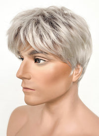 Ash Blonde With Dark Roots Straight Pixie Synthetic Men's Hair Wig NS424
